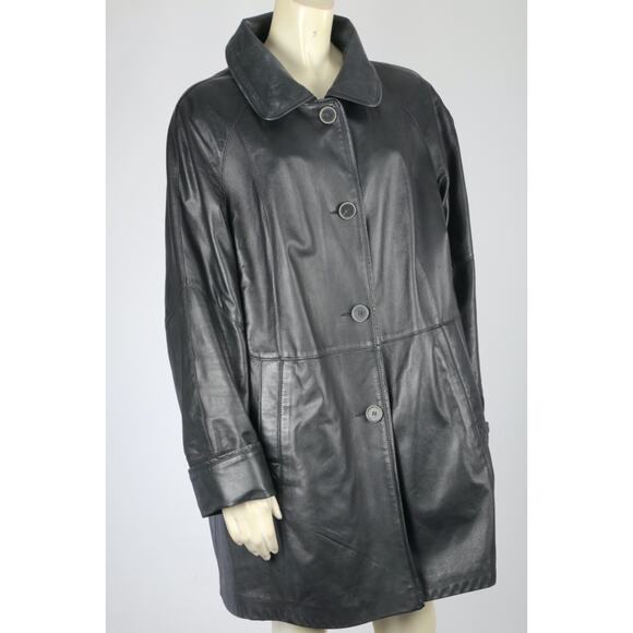 Hide Society Black Genuine Leather Reversible Button Down Coat Jacket Size 12 - Picture 16 of 16